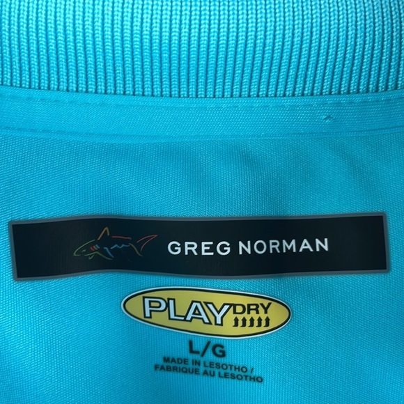 Greg Norman Men Play Dry Polo Shirt SZ L Short Sleeve Aqua Color Unique Design - Picture 11 of 12